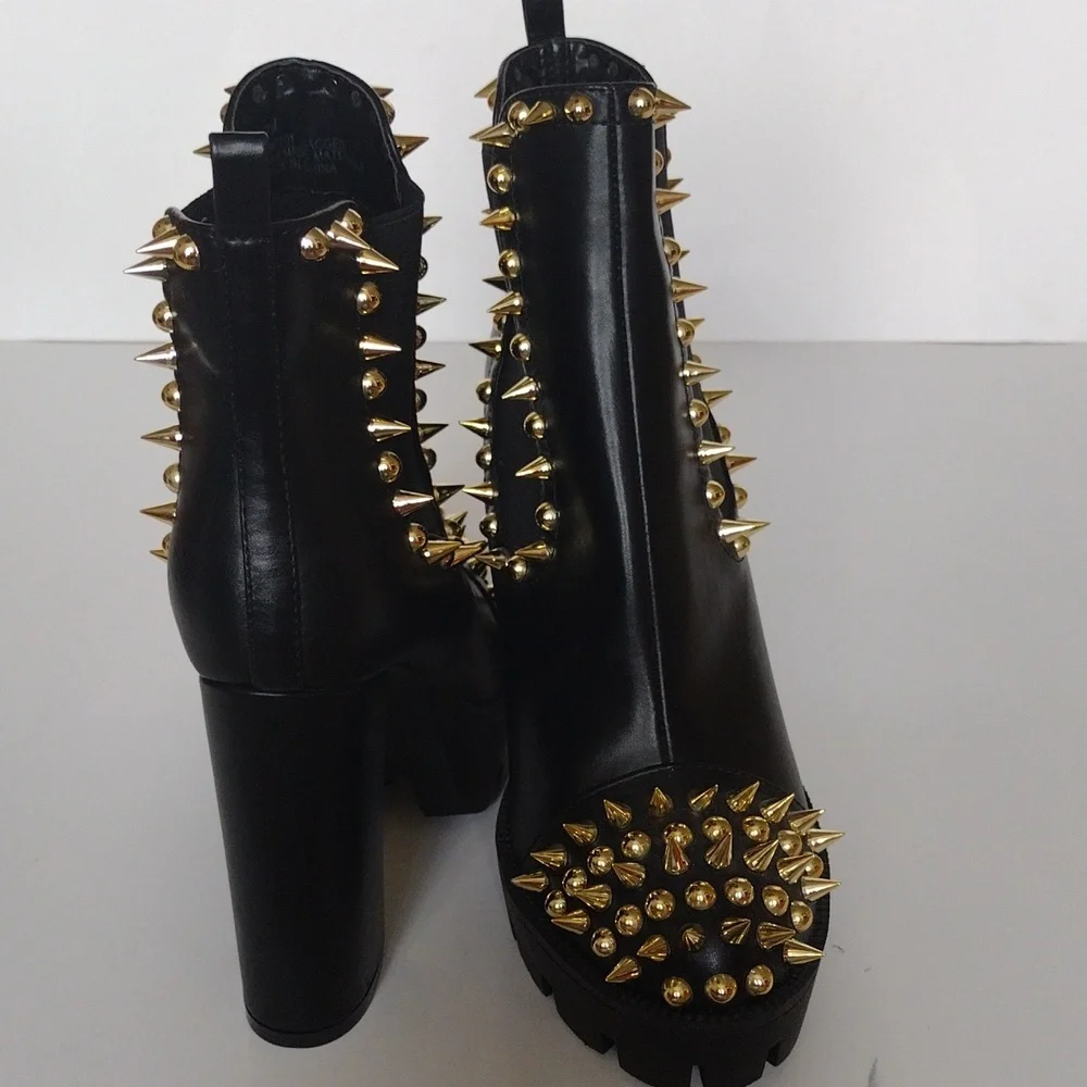 Cape Robbin Black and Gold Studded Ankle Boots - Picture 2 of 5